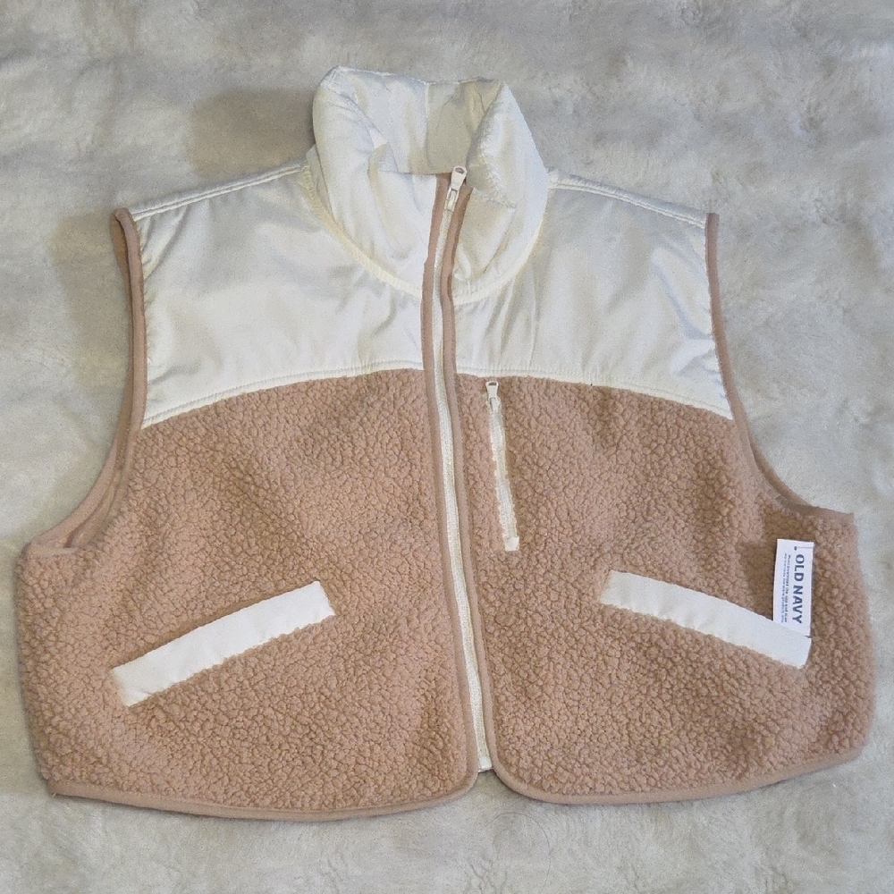 Old Navy Tan and White Sherpa Vest
